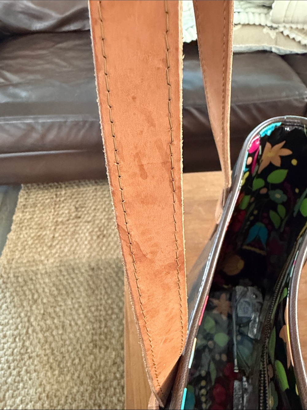 Consuela Black Floral Tote with Tan Leather Handles - Picture 6 of 10